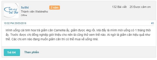 review trà giảm cân Camellia